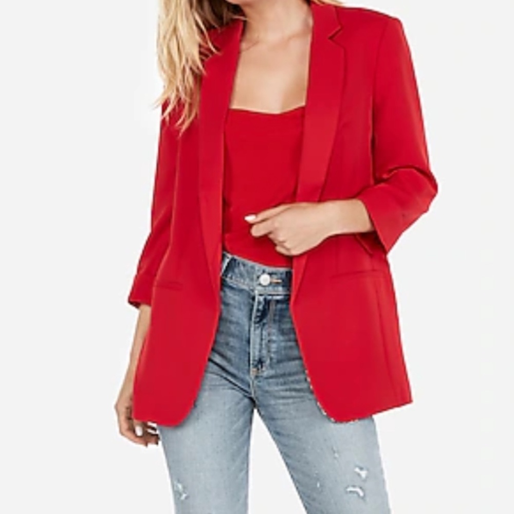 Express Cherry Red Boyfriend Blazer